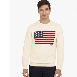 Chaps Men’s Ivory Sweater with Flag Design 100% cotton NEW